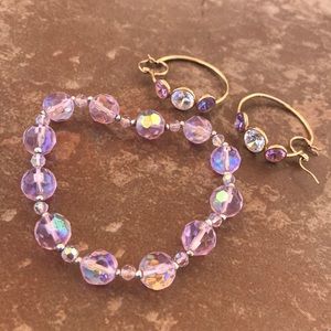 Pink gem earrings and bracelet